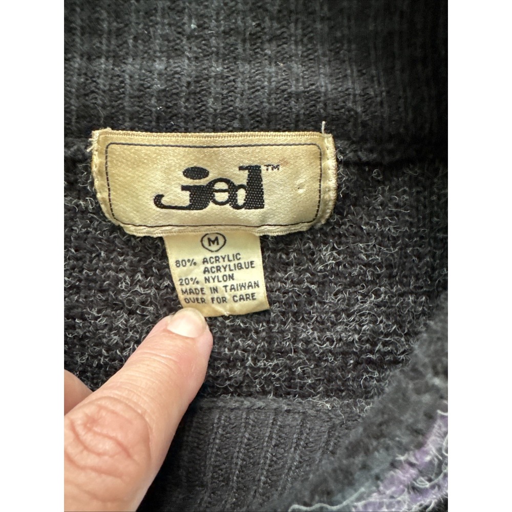 VTG Jed Mens Sweater Size M Gray Black And Purple - Picture 5 of 9